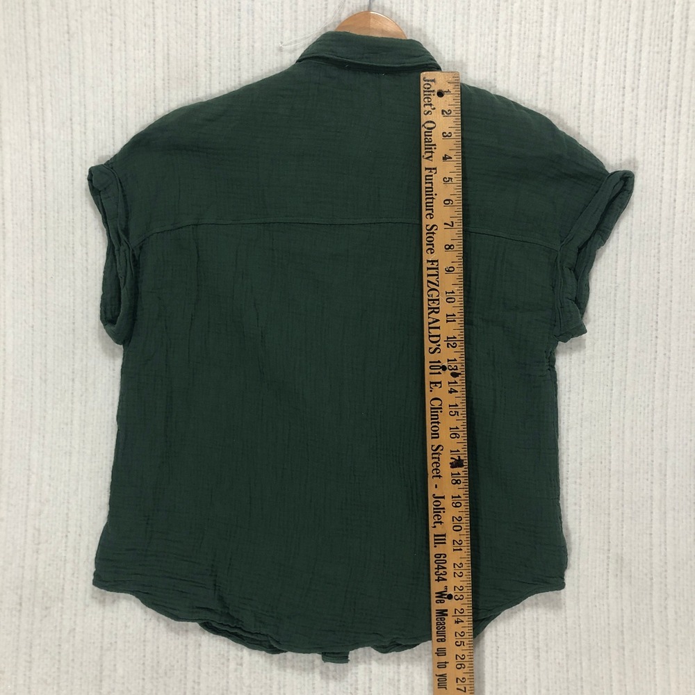 Jessica Simpson Womens Forest Green Cotton Gauze Short Sleeve Button Down M - Picture 7 of 8